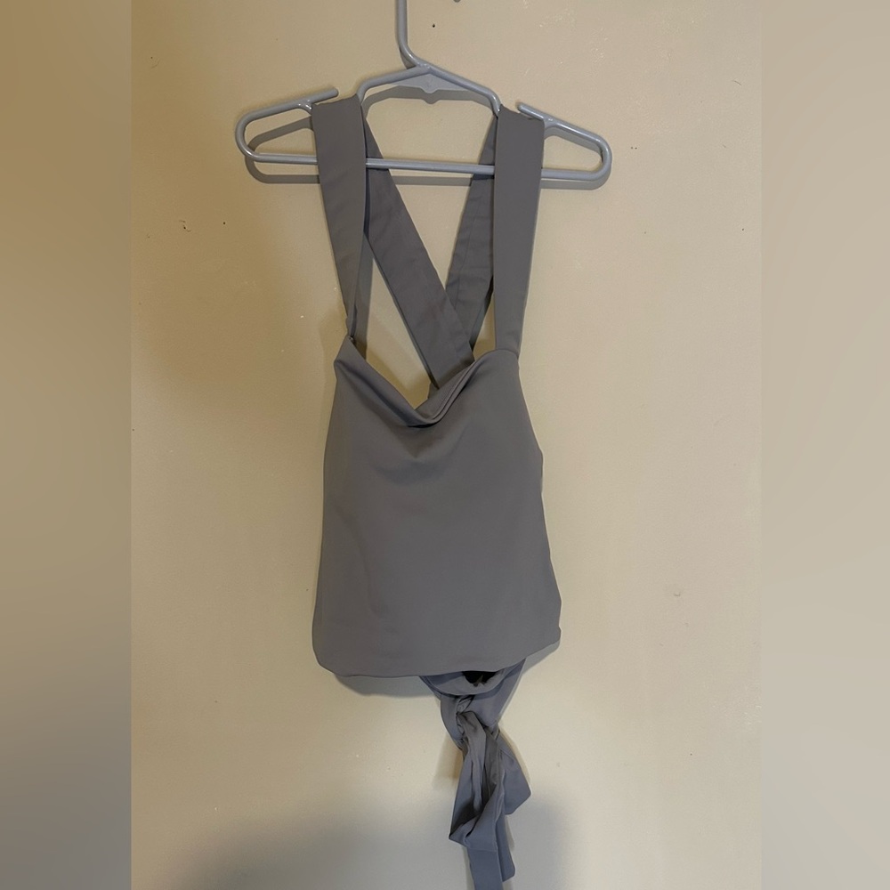 Women's Gray Cross-Back Tie-Waist Top